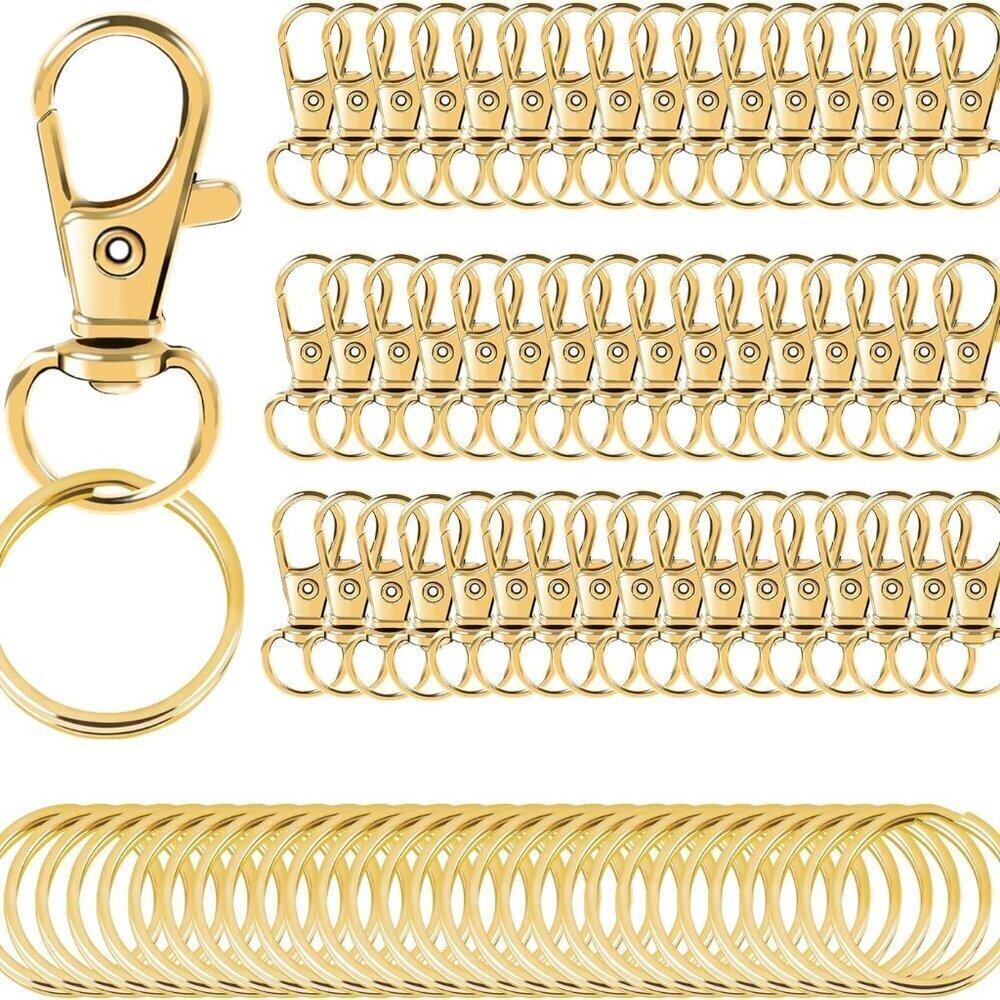 100PCS Gold Swivel Clasps Lanyard Snap Hooks with Key Rings, Key Chain Clip